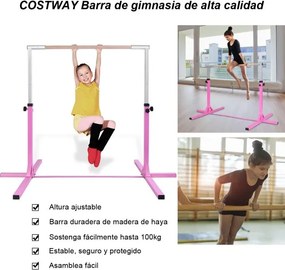 Barra de ginástica horizontal para crianças Barra de treino ajustável em altura Carga ajustável até 100 kg Rosa