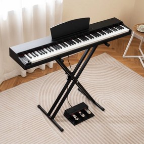 Piano digital de 88 teclas tamanho real com teclas semi-contrapesadas, altifalantes duplos, modo de teclado duplo e 3 pedais, suporte ajustável para p