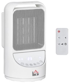 HOMCOM Aquecedor Cerâmico Portátil 2 Níveis de Potência 750W/1500W com Controle Remoto Temporizador de 12h 3 Modos de Aquecimento e Oscilação de 45° Silenciosa Ø15x28cm Branco