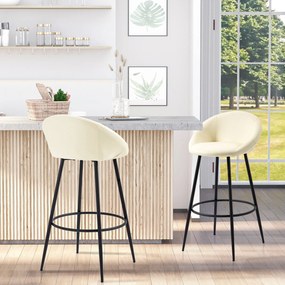 HOMCOM Conjunto de 2 Bancos Altos de Cozinha Estofados em PU Bancos de Bar com Base Antiderrapante e Apoio para os Pés Estilo Moderno Carga Máxima 120kg 54x48,5x96cm Creme