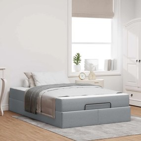 vidaXL Estrutura de cama com colchĂŁo 2 pcs Cinzento-claro tecido