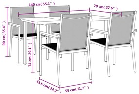 5 pcs conjunto de jantar para jardim textilene e aço preto