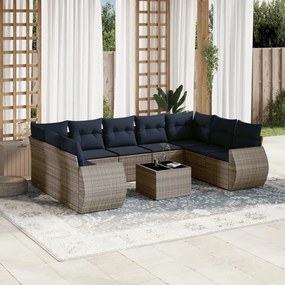 vidaXL 10 pcs conjunto sofás p/ jardim c/ almofadões vime PE cinzento