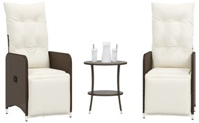 Cadeiras jardim reclináveis 2 pcs c/ mesa vime PE castanho