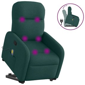 vidaXL Poltrona reclinável elevatória de massagens tecido verde-escuro