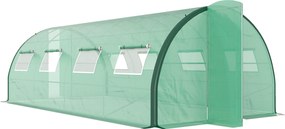 Estufa de jardim tipo túnel 6 x 3 x 2 m, 18 m², 8 janelas, 2 portas articuladas, lona de PE, estrutura em ferro galvanizado verde