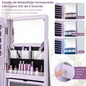 Armário joias giratório 360° com luzes LED Espelho de corpo inteiro 54,5 x 161 cm Púrpura