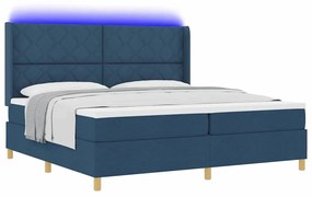 Cama Box com Colchão &amp; LED Azul 200x200 cm Tecido