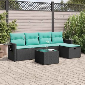 vidaXL 6 pcs conjunto sofás de jardim c/ almofadões vime PE preto