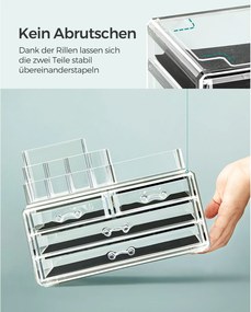 Organizador de cosméticos com 4 gavetas e 11 compartimentos 14 x 23,5 x 18,7 cm Transparente