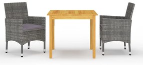 vidaXL 3 pcs conjunto de jantar para jardim cinzento