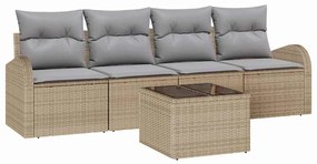 Sofá de Jardim de 5 Peças com Almofadas Bege em Rattan Sintético
