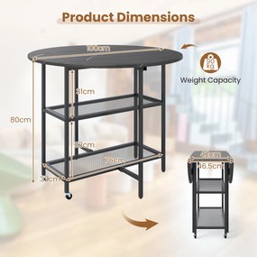 Mesa de jantar, cozinha dobrável 100 x 100 x 80 cm com aparência de mármore, mesa portátil dobrável para 2-4 pessoas, preta