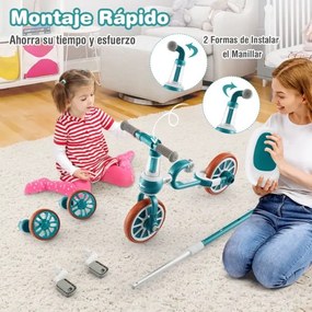 Triciclo para crianças 2-4 anos Bicicleta de equilíbrio 4 em 1 com pedais ajustáveis em altura e rodas amovíveis 37 x 72 x 101 cm Verde