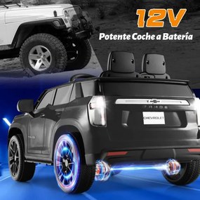 Carro elétrico com bateria de 12V para crianças SUV Chevrolet Taho com controlo remoto 2.4G Luzes de suspensão de mola Música Preto