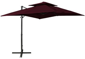vidaXL Guarda-sol de jardim cantilever c/ toldo duplo 250x250 cm bordô