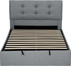 Cama com arrumação 140x190 (COLCHÃO NÃO INCLUIDO), estrutura de cama de casal estofada com base de ripas de madeira e arrumação oculta, sem colchão, c