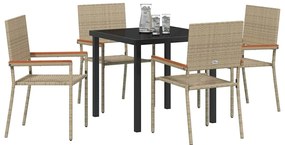 Conjunto de Jantar de Jardim 5 Peças Bege em Rattan Sintético