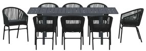Conjunto de Jantar para Jardim Manual 9 pcs Preto Largo