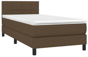 Cama box spring c/ colchão/LED 90x190 cm tecido castanho-escuro