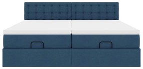 Estrutura de cama otomana com colchões 180x200cm tecido azul