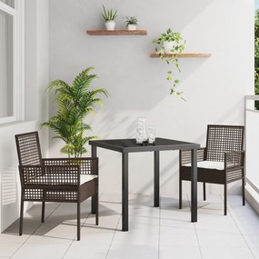 vidaXL Conjunto de Jantar de Jardim de 3 Peças com Almofadas Castanho Poli Rattan