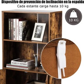 Estante Retro com Armário Industrial e Estante de 2 Níveis para Livros 60 x 30 x 120 cm Castanho