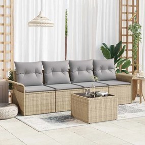 vidaXL Sofá de Jardim com 5 Peças e Almofadas - Rattan Sintético Bege