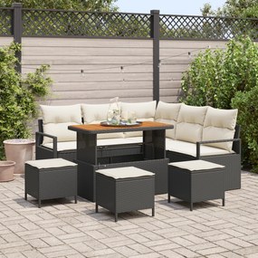 Conjunto de Sofás vidaXL de 9 Peças para Jardim com Almofadas Pretas d