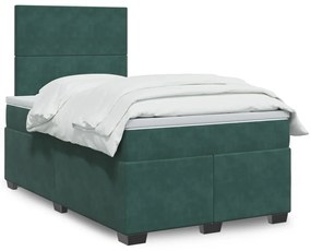 Cama boxspring com colchão 120x200 cm veludo verde-escuro