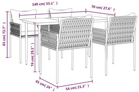 5 pcs conjunto de jantar p/ jardim c/ almofadões vime PE e aço