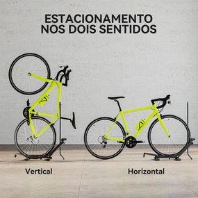 Suporte de Chão para Bicicletas Vertical e Horizontal com Altura Ajustável para Rodas de 20"-29" e 700c 75x41x71-81 cm Preto