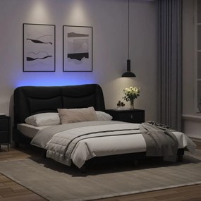 Estrutura de cama c/ luzes LED 140x200cm couro artificial preto