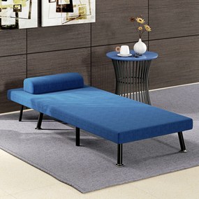 Sofá Cama Individual Dobrável com Encosto Ajustável em 5 Níveis Almofada e Estofado em Linho Sintético 75x70x75 cm Azul