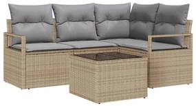 Sofá de Jardim de 5 Peças com Almofadas Pretas em Rattan