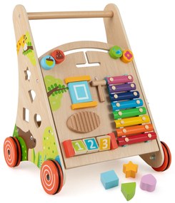 Andador de madeira para bebês com armazenamento e rodas para meninos e meninas de 3 anos ou mais - Natural