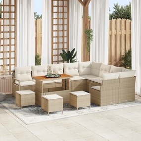 vidaXL Conjunto de Sofá de Jardim de 13 Peças com Almofadas Bege Rattan Poliéster Acácia