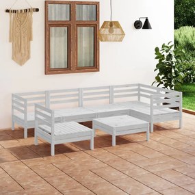 7 pcs conjunto lounge de jardim pinho maciço branco
