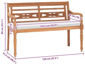 Banco Batávia com almofadões 120 cm teca