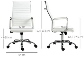 Cadeira de Escritório Ergonómica Giratória 360° Basculante com Altura Ajustável 54x62x104-114 cm Branco