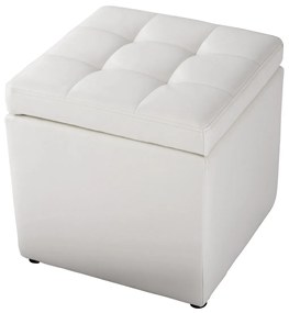 Banco de arrumação pufe com tampa estanque em PU para hall de entrada quarto 40 x 40 x 40 cm Branco