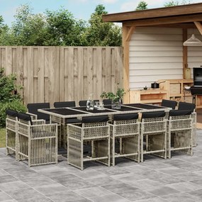 vidaXL 13 pcs conj. jantar jardim c/ almofadões vime PE cinzento-claro