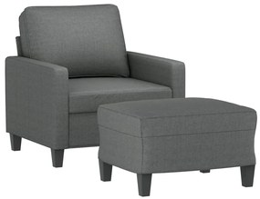 Poltrona com apoio de pés 60 cm tecido cinzento-escuro