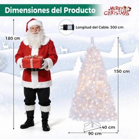 Árvore de Natal, 90 x 90 x 150 cm, Efeito Nevado com Luzes LED, Branco
