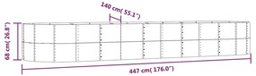 Canteiro elevado jardim 447x140x68 aço revestido a pó prateado