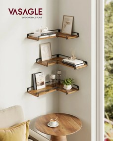 Conjunto de 3 prateleiras de parede em forma de L com design industrial em castanho vintage