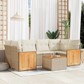 vidaXL 7 pcs conjunto de sofás p/ jardim com almofadões vime PE bege