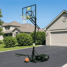 Cesto de basquetebol portátil Galaxy com rodas e aro para afundanços ajustavel em altura verde e preto