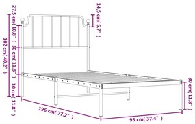 Estrutura de cama com cabeceira 90x190 cm metal branco