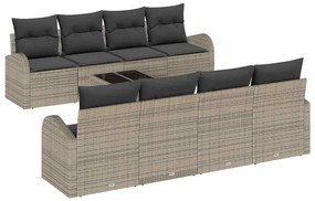 Conjunto de Sofá de Jardim de 9 Peças com Almofadas Cinza